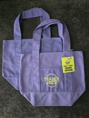 1 Mini Trader Joe's Canvas Tote Bag Purple/Green